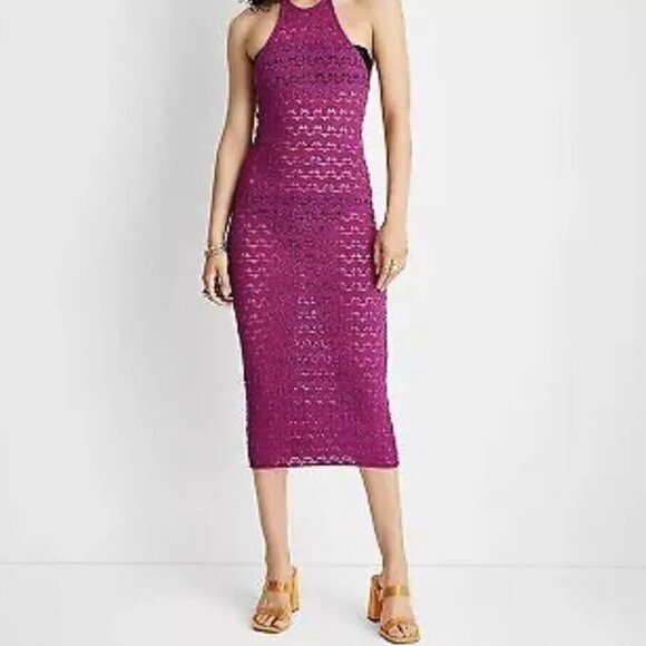 NEW Future Collective™ Women's Pink Halter Tie Neck Open Knit Sweater Dress - Picture 2 of 7